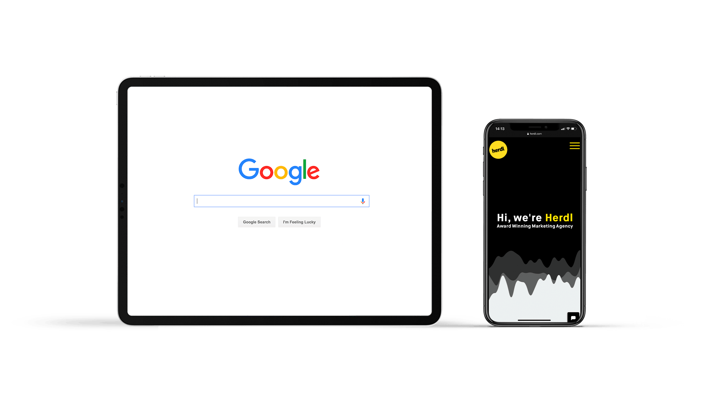 Ipad and Iphone Mockup Showing Google and Herdl SEO Agency