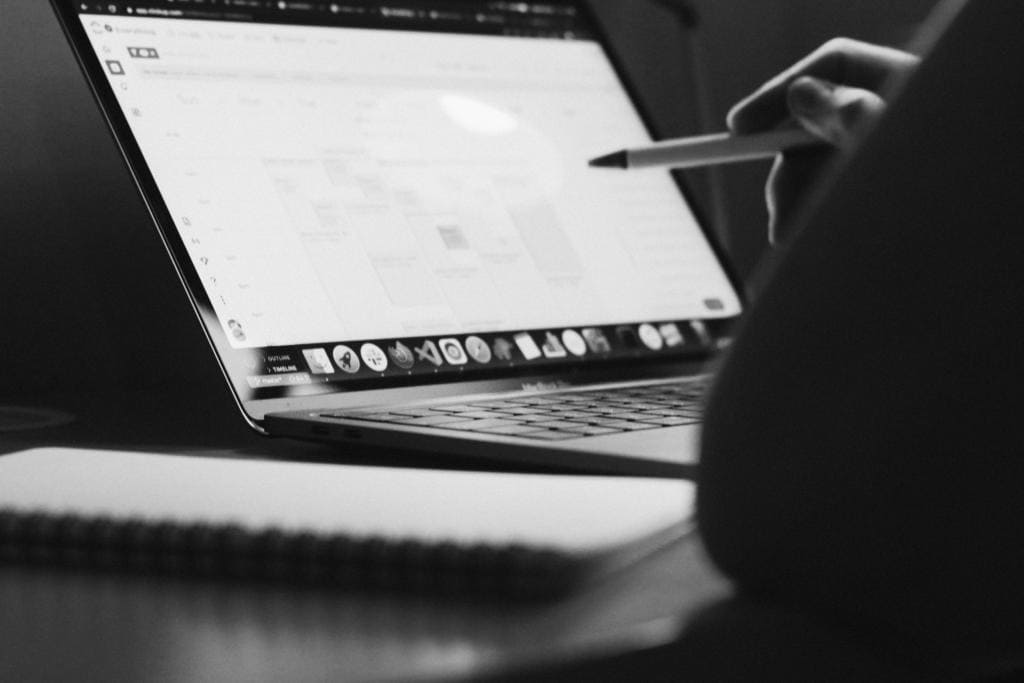 browsing the internet on laptop screen with a stylus pen