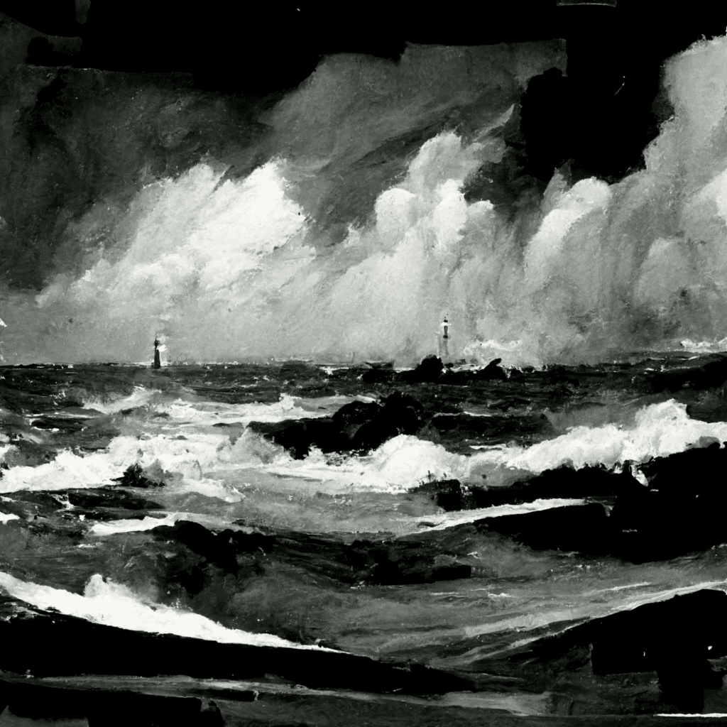 an oil painting of a stormy, choppy sea