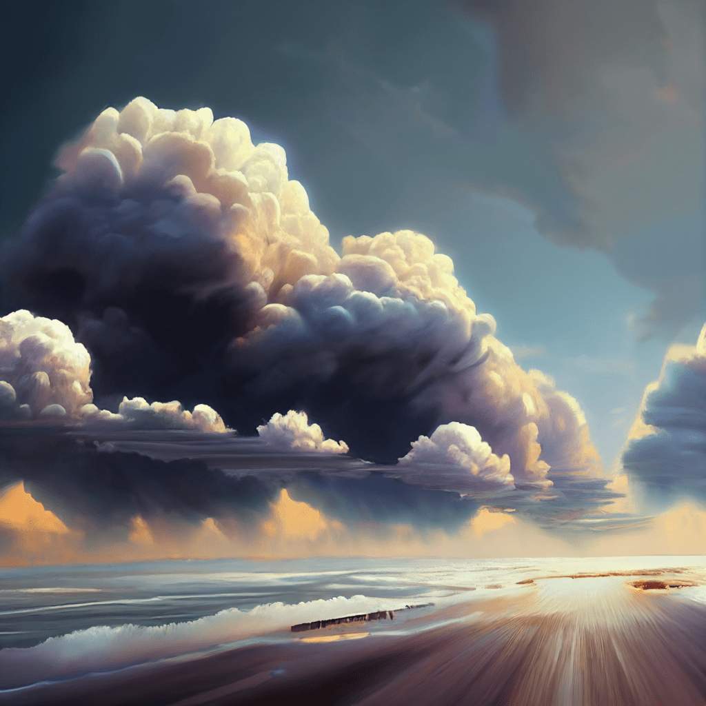 clouds over a sea and road