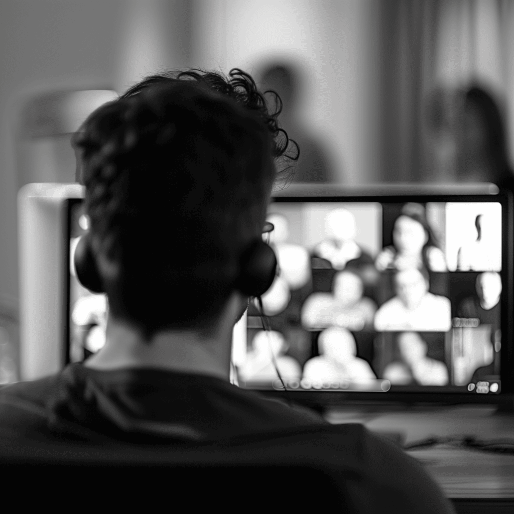man attending video call